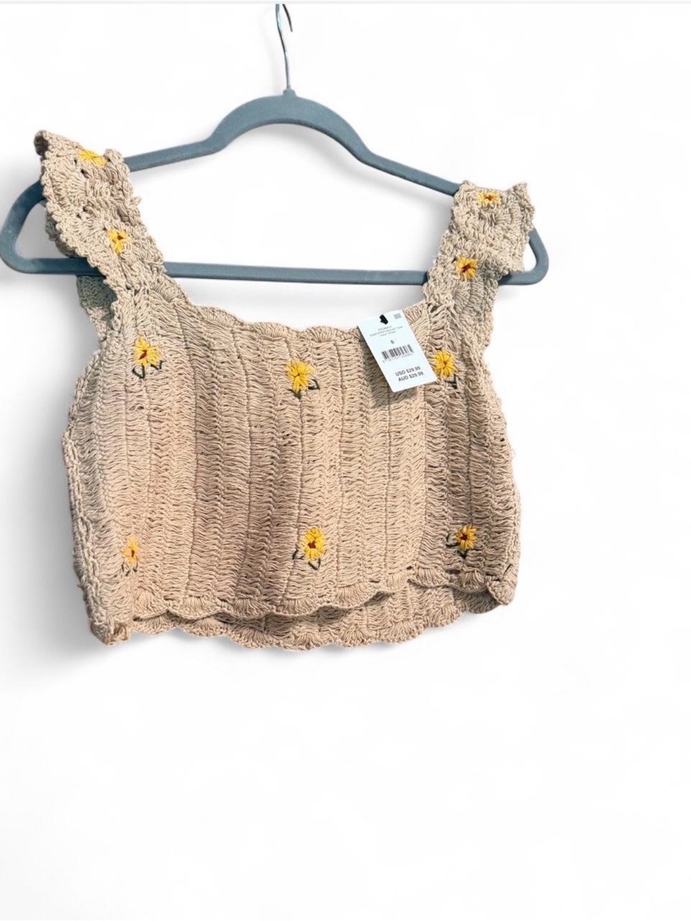 Cotton On Beige Crochet Cropped Camisole with Yellow Floral Accents